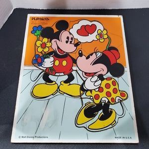 Vintage Walt Disney Playskool Mickey Minnie Wood Child’s Puzzle MADE USA